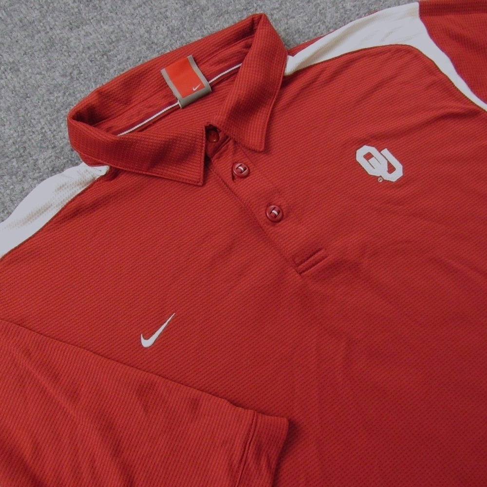 Nike Polo Shirt Mens XL Oklahoma Sooners Crimson Red White Nike FIT DRY Golf Tee